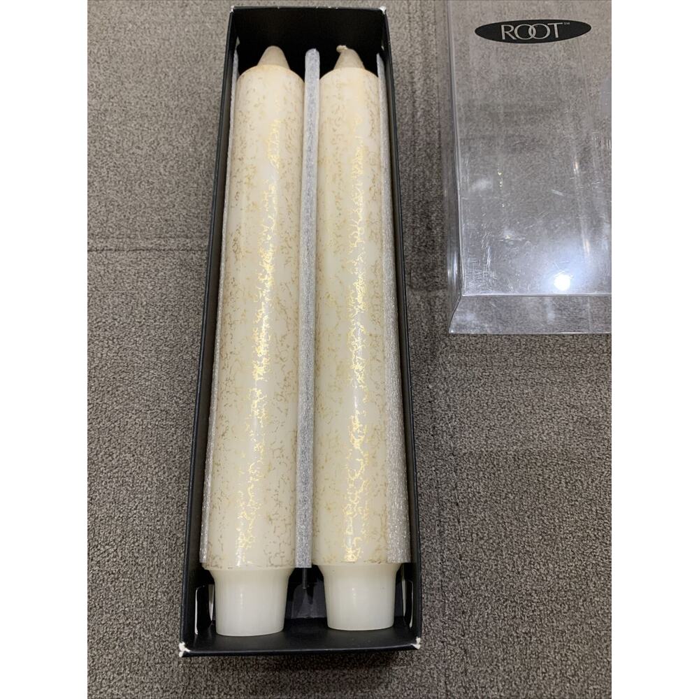 ROOT Gilded 9" Gentry Candles Set Of 2 Ivory USA Beeswax-Enriched 22.5 Hour Burn